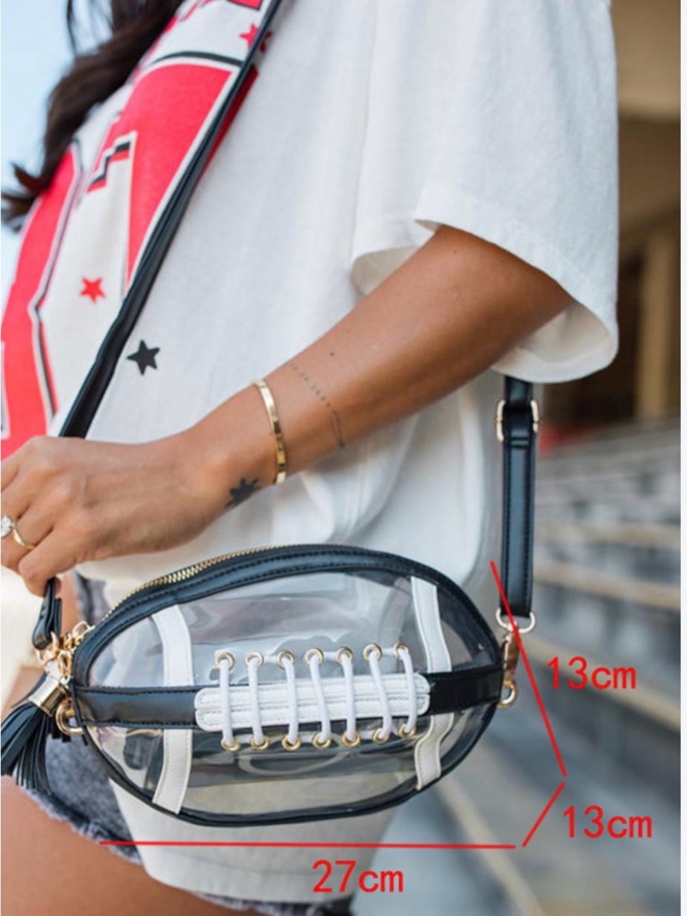 NWT Clear football Shaped Crossbody bag, shoulder bag makeup bag Game Day